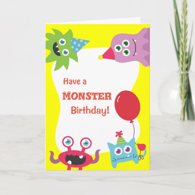 Niedliche Farbenfrohe kleine Monster Happy Birthda Karte (Vorderseite)