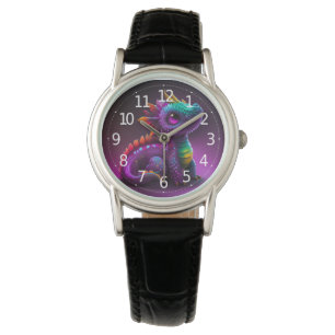 Niedliche, farbenfrohe Lila Drachenechse Artwork Armbanduhr