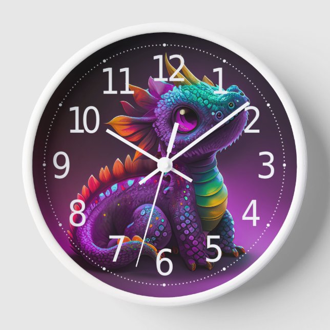Niedliche, farbenfrohe Lila Drachenechse Artwork | Uhr (Vorderseite)