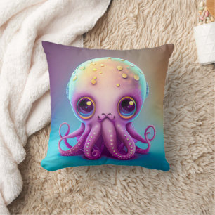 Niedliche Farbenfrohe Lila Octopus Alien Artwork   Kissen