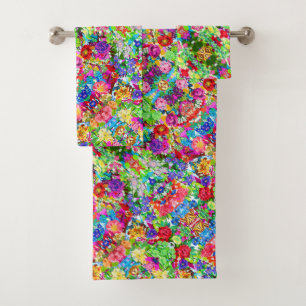 Niedliche farbenfrohe magische Blume All-Over-Prin Badhandtuch Set