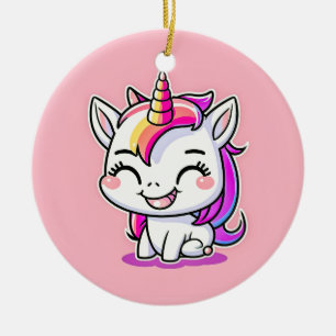 Niedliche Farbenfrohe magische Happy Einhorn Kunst Keramik Ornament