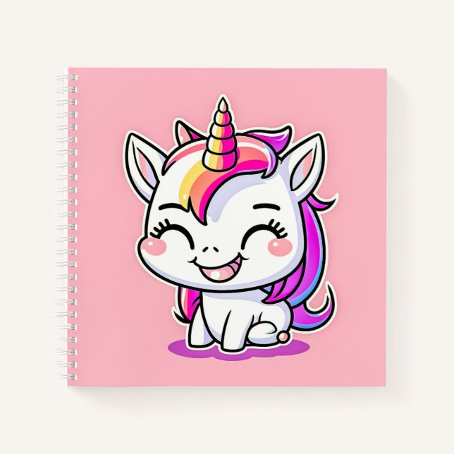 Niedliche Farbenfrohe magische Happy Einhorn Kunst Notizbuch (Vorderseite)