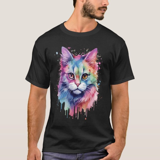 Niedliche, farbenfrohe Maincoon-Katzenwand für Kat T-Shirt (Vorderseite)