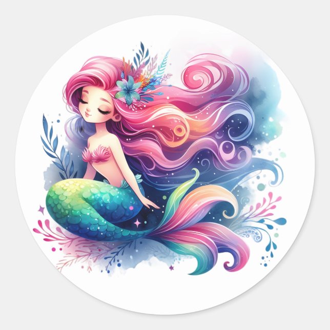 Niedliche farbenfrohe Mermaid-Aufkleber Runder Aufkleber (Vorderseite)