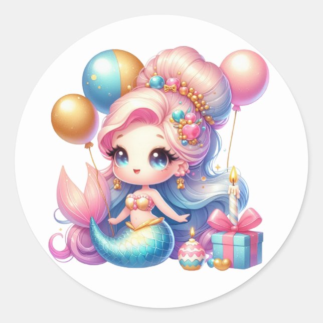 Niedliche farbenfrohe Mermaid-Aufkleber Runder Aufkleber (Vorderseite)