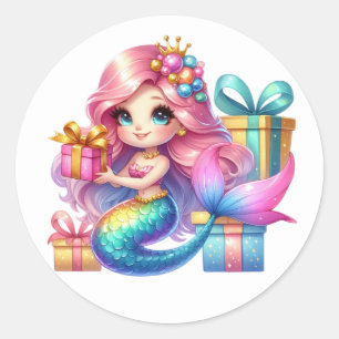 Niedliche farbenfrohe Mermaid-Aufkleber Runder Aufkleber