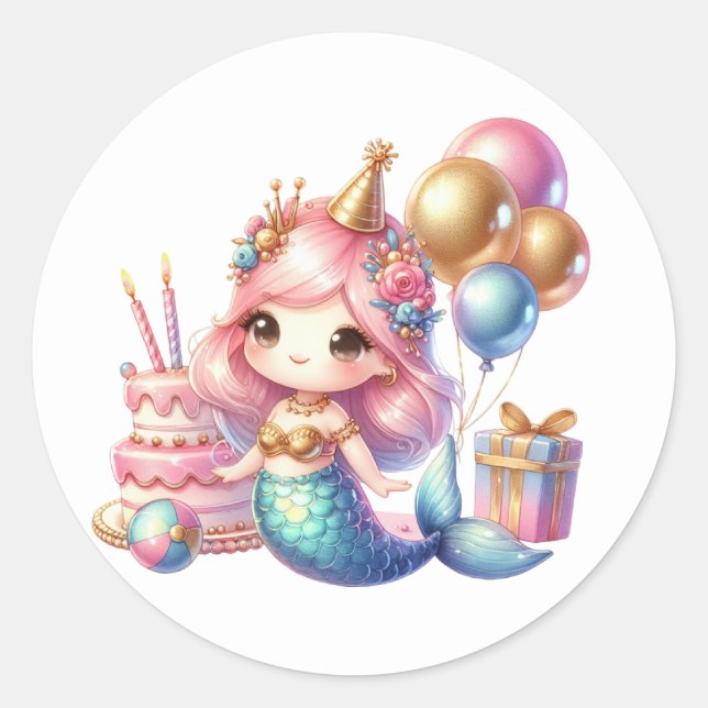 Niedliche farbenfrohe Mermaid-Aufkleber Runder Aufkleber (Vorderseite)