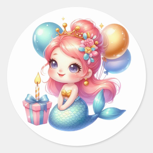 Niedliche farbenfrohe Mermaid-Aufkleber Runder Aufkleber (Vorderseite)