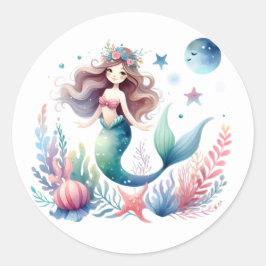 Niedliche farbenfrohe Mermaid-Aufkleber Runder Aufkleber
