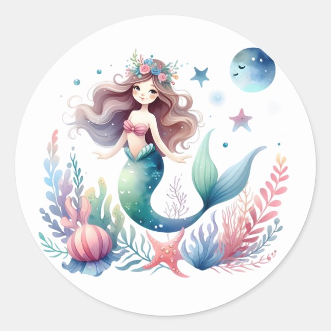 Niedliche farbenfrohe Mermaid-Aufkleber Runder Aufkleber (Vorderseite)