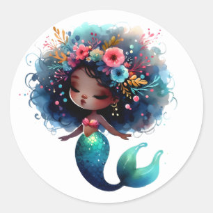Niedliche farbenfrohe Mermaid-Aufkleber Runder Aufkleber