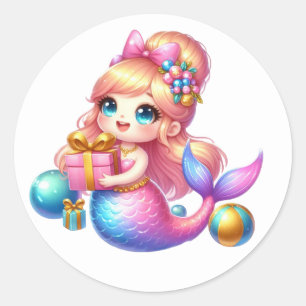 Niedliche farbenfrohe Mermaid-Aufkleber Runder Aufkleber