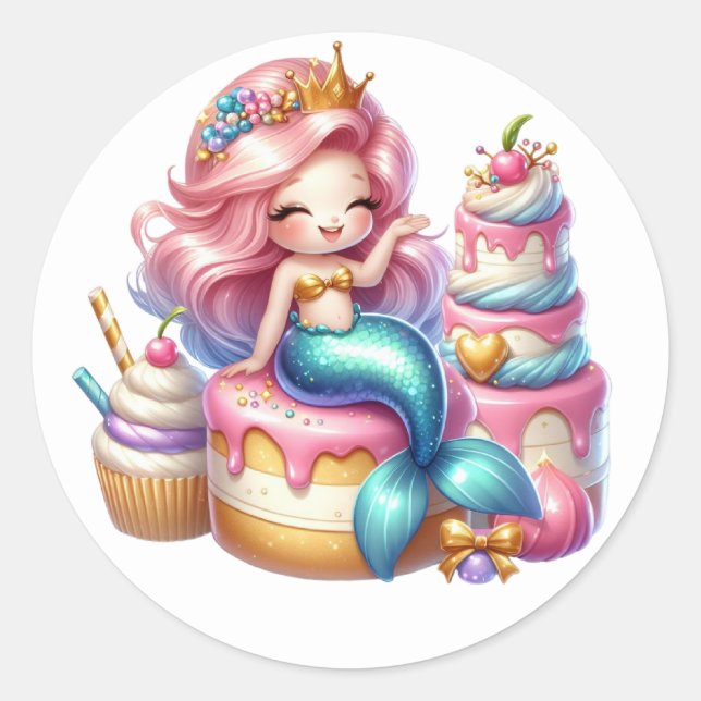 Niedliche farbenfrohe Mermaid-Aufkleber Runder Aufkleber (Vorderseite)