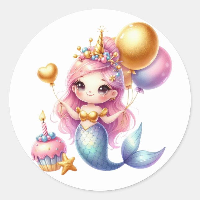 Niedliche farbenfrohe Mermaid-Aufkleber Runder Aufkleber (Vorderseite)
