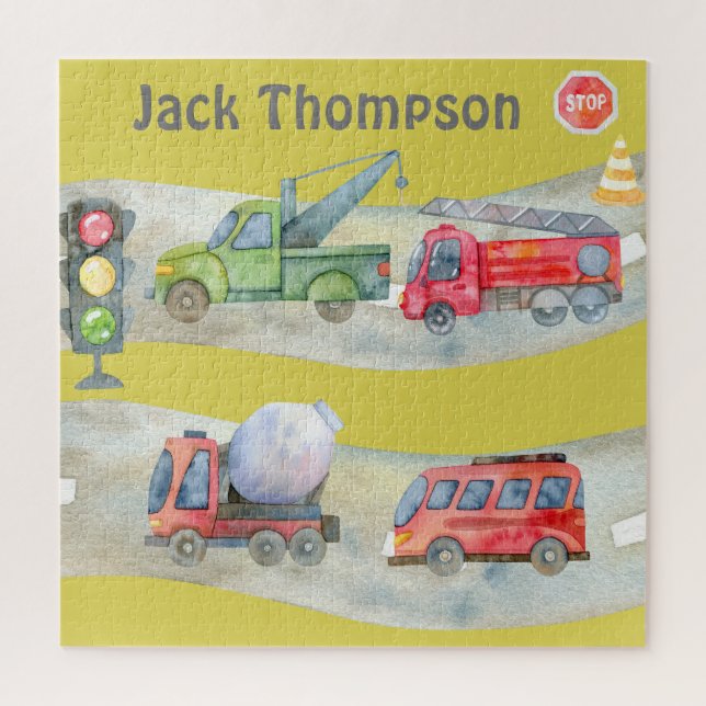 Niedliche farbenfrohe monogramm Aquarellenkraftwag Puzzle (Vertikal)