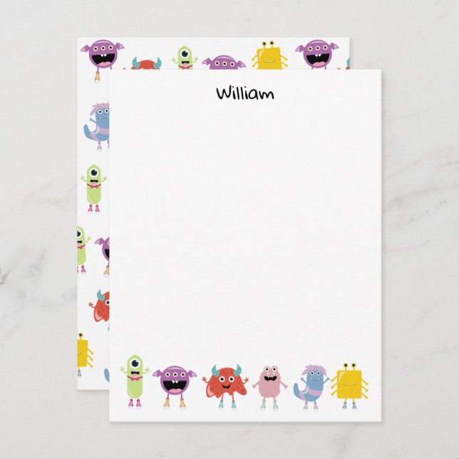 Niedliche farbenfrohe Monster Funny Kids Children Mitteilungskarte (Vorne/Hinten)