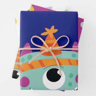 Niedliche farbenfrohe Monster Geschenkpapier Set