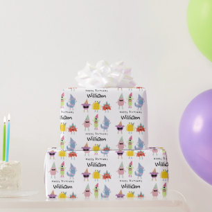 Niedliche farbenfrohe Monster Witziger Kindergebur Geschenkpapier