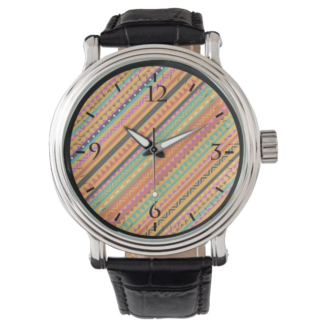 Niedliche, farbenfrohe, native Aztec-Muster Armbanduhr (Vorderseite)
