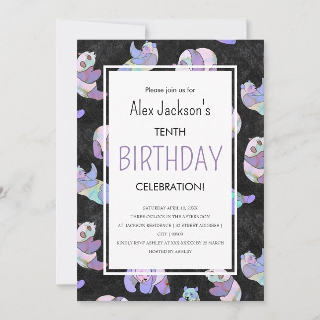 Niedliche Farbenfrohe Panda-Bärenvorlage Einladung (Vorderseite)