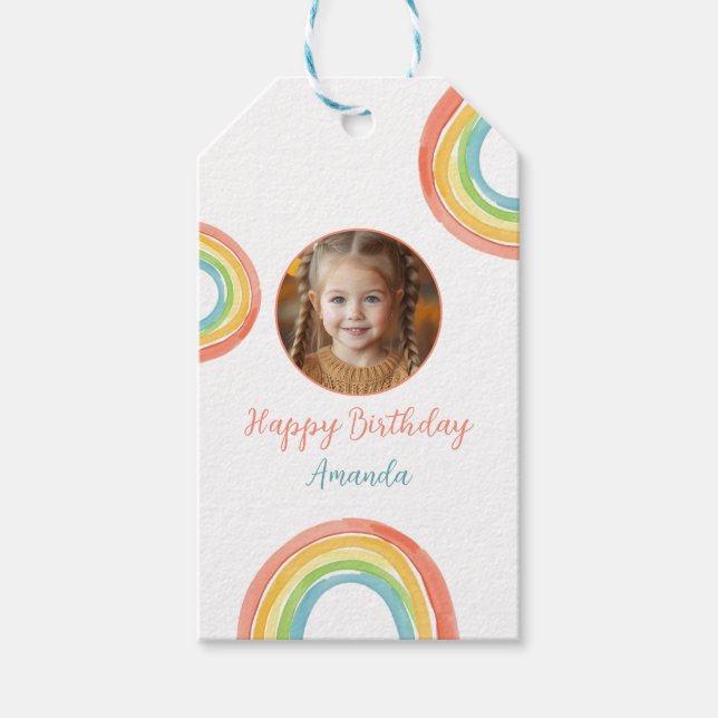 Niedliche farbenfrohe Pastel Rainbow Girls Foto Ge Geschenkanhänger (Vorderseite)