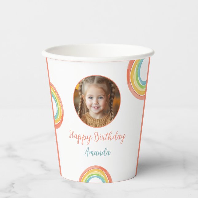 Niedliche farbenfrohe Pastel Rainbow Girls Foto Ge Pappbecher (Vorderseite)