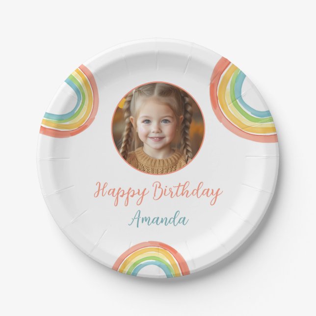 Niedliche farbenfrohe Pastel Rainbow Girls Foto Ge Pappteller (Vorderseite)