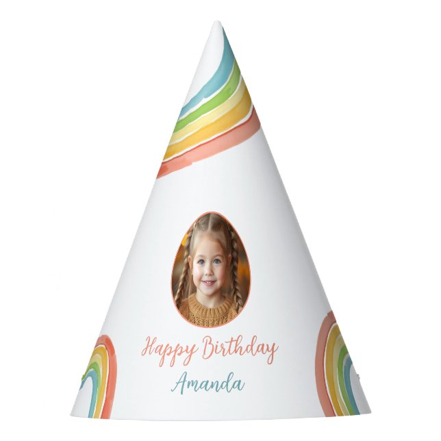 Niedliche farbenfrohe Pastel Rainbow Girls Foto Ge Partyhütchen (Vorderseite)