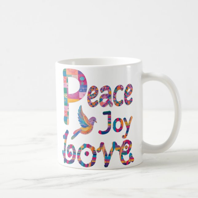 Niedliche farbenfrohe Peace Liebe Freuen Sie sich  Kaffeetasse (Rechts)