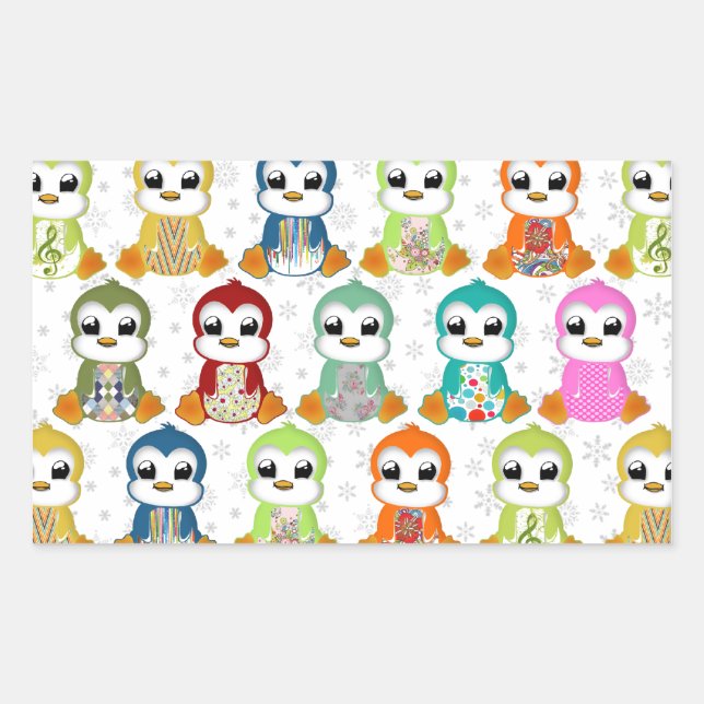 Niedliche, farbenfrohe Pinguine Blume Rechteckiger Aufkleber (Vorderseite)
