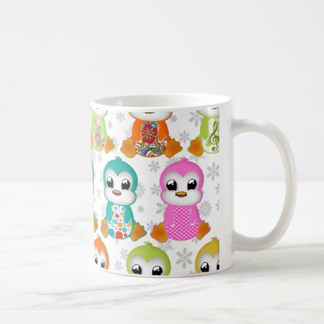 Niedliche, farbenfrohe Pinguine Blume Tasse (Rechts)