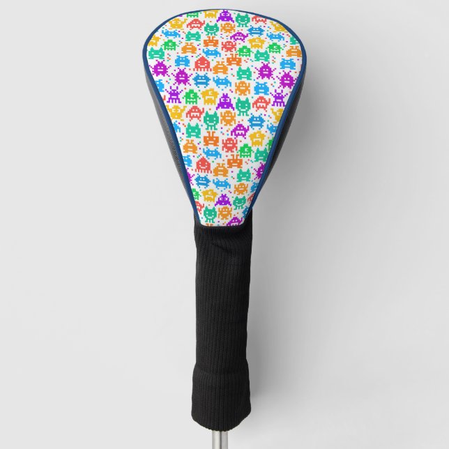 Niedliche, farbenfrohe, pixelförmige Monstmuster Golf Headcover (Vorderseite)