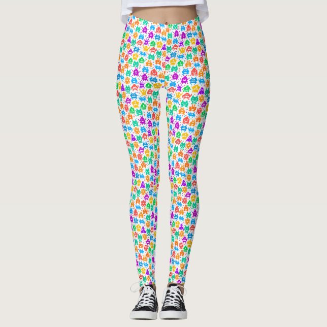 Niedliche, farbenfrohe, pixelförmige Monstmuster Leggings (Vorderseite)
