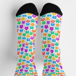 Niedliche, farbenfrohe, pixelförmige Monstmuster Socken