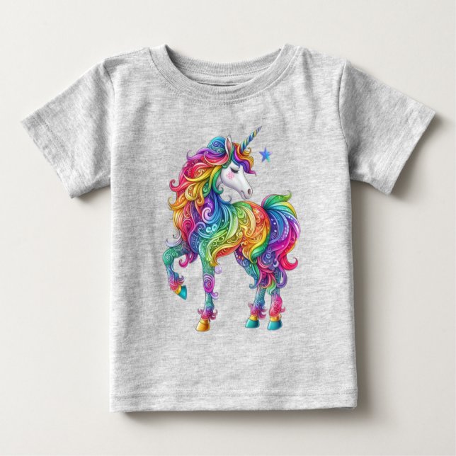 Niedliche, farbenfrohe Rainbow-Einhorn Baby T-shirt (Vorderseite)