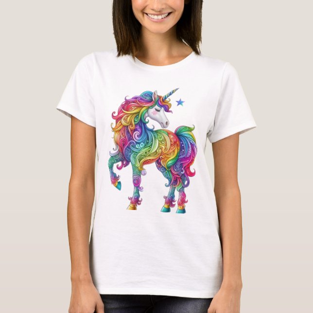Niedliche, farbenfrohe Rainbow-Einhorn T-Shirt (Vorderseite)