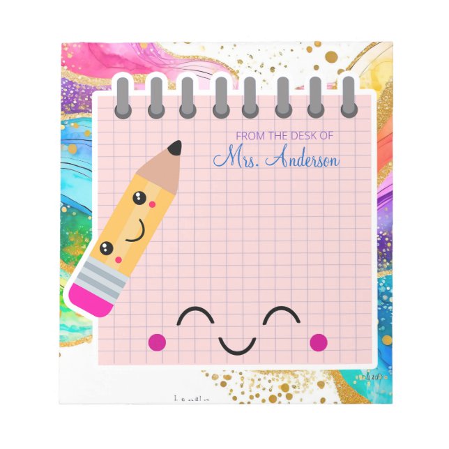 Niedliche Farbenfrohe Rainbow Pastel Lehrer Wertsc Notizblock (Vorderseite)