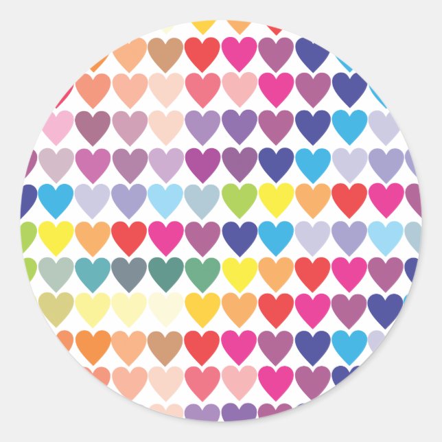 Niedliche Farbenfrohe Regenbogen Herzmuster Runder Aufkleber (Vorderseite)