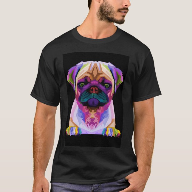 Niedliche Farbenfrohe Retro Pop Art Mops Klassisch T-Shirt (Vorderseite)