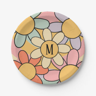 Niedliche farbenfrohe Retrostil-Blume Pappteller