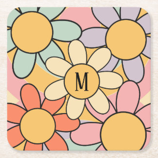 Niedliche farbenfrohe Retrostil-Blume Rechteckiger Pappuntersetzer