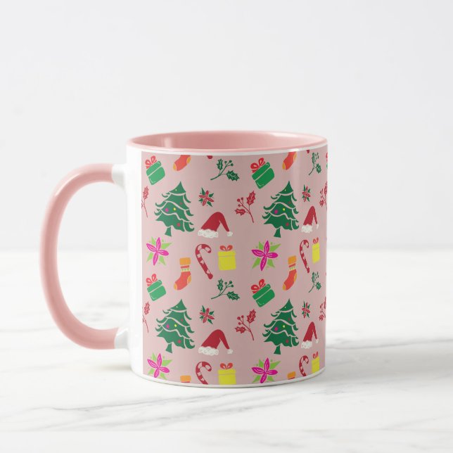 Niedliche Farbenfrohe rosa Rosa Frohe Weihnachtsmu Tasse (Links)