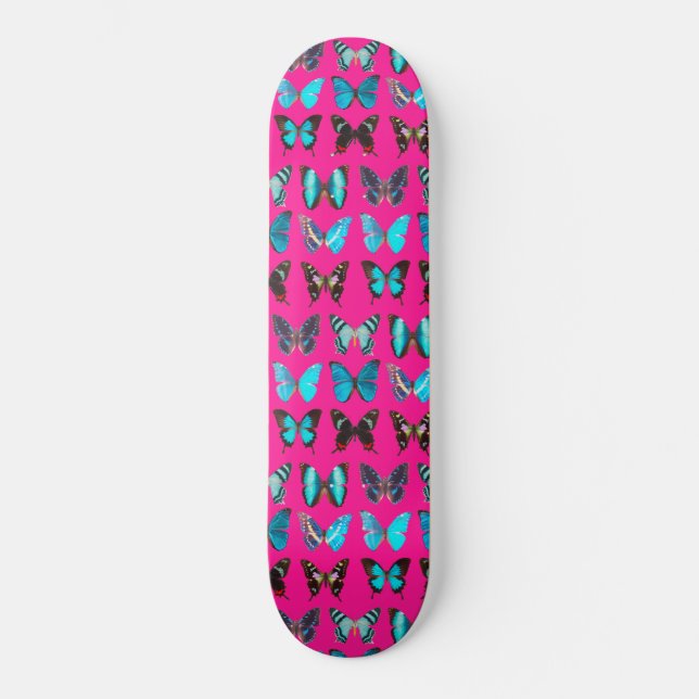 Niedliche Farbenfrohe Schmetterlingsmuster Rosa Sk Skateboard (Vorderseite)