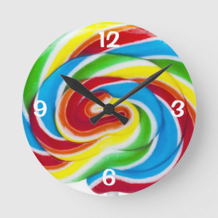 Niedliche Farbenfrohe süße Candy Rainbow Lollipop Runde Wanduhr