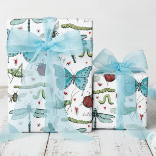 Niedliche, farbenfrohe Vintage Liebe Bug Insekten Geschenkpapier