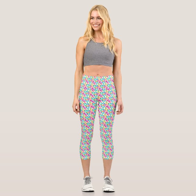 Niedliche farbenfrohe Wasserfarbenherzen Capri Leggings (Vorderseite)