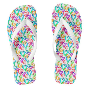 Niedliche farbenfrohe Wasserfarbenherzen Flip Flops