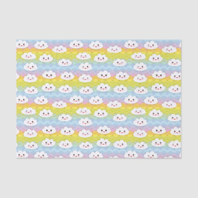 Niedliche farbenfrohe Waves Kawaii Emoji Clouds Mu Seidenpapier (Vorderseite)