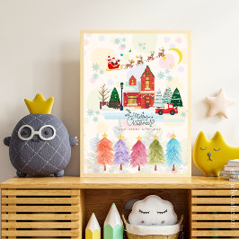 Niedliche Farbenfrohe Weihnachtsdekoration im Kind Poster